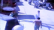 Tough Guy Walks Towards Man Firing A Gun At Him Takes Multiple Rounds Then Collapses And Dies