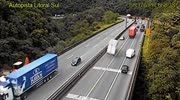 out of control truck smashes other cars