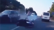 Biker Gets Blasted From Behind By Speeding Car