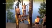 Women swinging in swimsuits