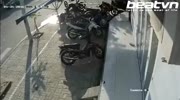 Rider flies into parked scooters