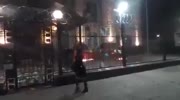 Ukrainian extremists throwing Molotov cocktails at the Russian embassy in Kiev,