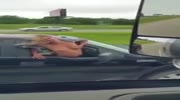 Girl shows he tits and spread her legs in a moving car for a truck driver i