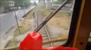 Oblivious Guy has close-call with Train