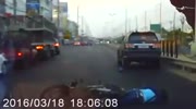 Rider falls under the car but survives