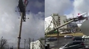 Huge Sign On A Pole Falls And Crushes Passing Cars