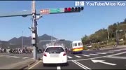 Speeding bus running on red light hits biker