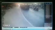 Car destroys thai police checkpoint