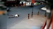 Rider plows into the car and performs salto