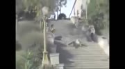 Drunk man falls from a tall stairs and gets hit by the car at the end of his painful travel down