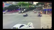 man running on crosswalk send flying by speeding van