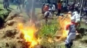Biker Catches On Fire When His Gas Tank Ignites During Off Road Event