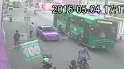 Cyclist Falls Under The Wheels Of A Passing Bus