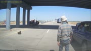 Careless rider turns from the wrong lane on freeway and gets hit of course