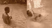 Man In A Mud Pool Is Attacked By Electric Eel