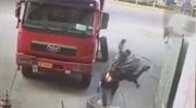 Tire Explosion Sends A Man Through The Air Like A Ragdoll