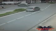 Rider plows into the car and flies over it