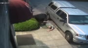 Video shows thug rob and steal a truck.