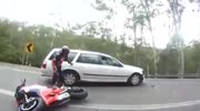 shocking video motorcyclist collides head-on car.