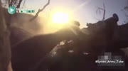 Moment when group of jihadists from caucasus get direct SAA rocket hit