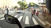 Speeding biker hits a man on crosswalk