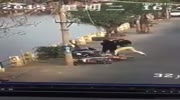 Rider standing on the roadside gets violently attacked by couple of riders