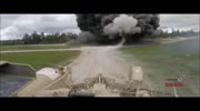 Mine clearing vehicle in action