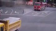 Truck hits the bus and it turns over