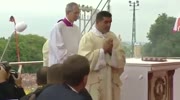 Pope Francis falls during Mass in Poland.