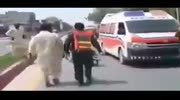Rescue team beating Biker for not giving the way to Ambulance