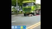 A second before truck crushes the head