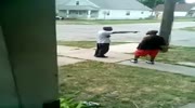 Man tries to protect his property and gets beaten with his own broomstick