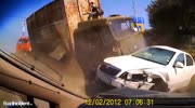 Truck hits the girl and destroys several cars