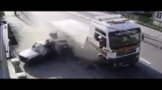 Car obliterated by truck