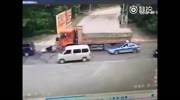 Biker gets run over by truck