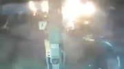 Idiot causes flames on gas station