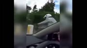 Karma - Rider shows middle finger to a driver and gets into a crash