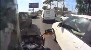 Bikers Traffic Jam Speeding Session Ends At Car Door