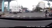 Rider falls under the SUV