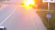 Car crashes into van and ignites into giant fireball