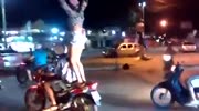 Stupid girl performing stunt on scooter falls