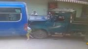 Man Crushed Between Bus And Truck