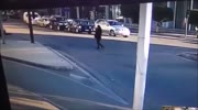Car T-bones van and narrowly misses girl crossing street