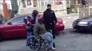 Black disabled hobo gets punched cause of talking shit