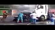 Man trapped in burning car