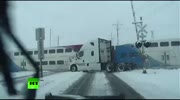 Train smashes semi.