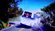 Bus collides with rolling truck