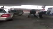 Girl cant win fight, so she uses car as weapon