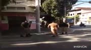 Naked man picks on cops