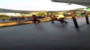 Dude falls on rails after a good punch
